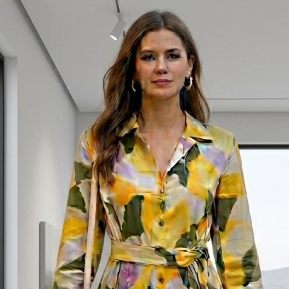 French Connection Long Shirt Dress Multicolor Abstract Print Size M New With Tag - Picture 2 of 12
